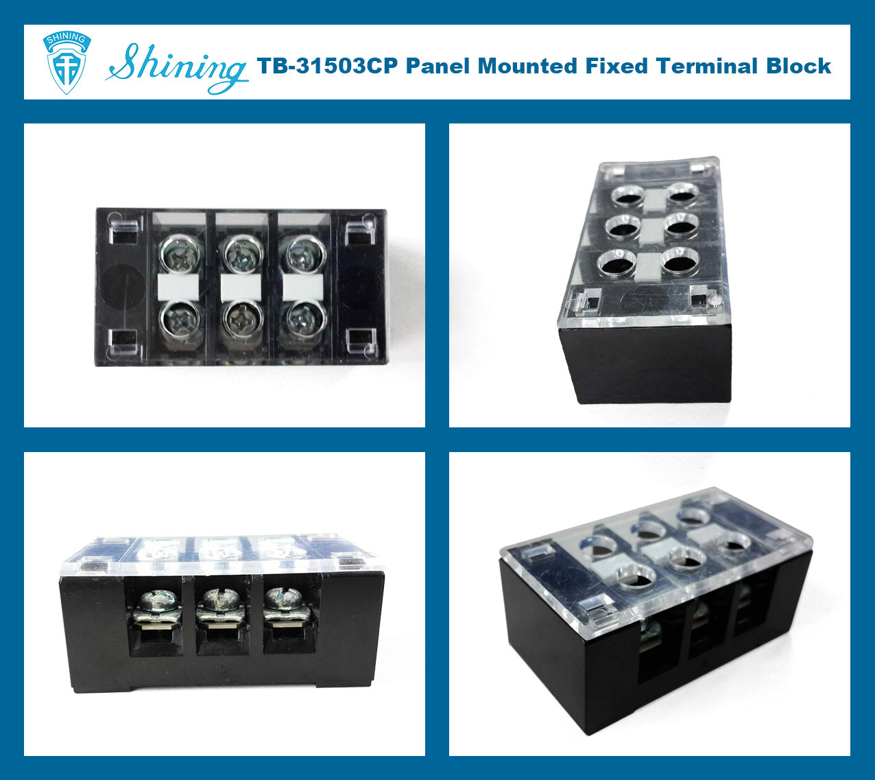 TB-31503CP Panel Mounted 300V 15A 3 Pole Fixed Terminal Block